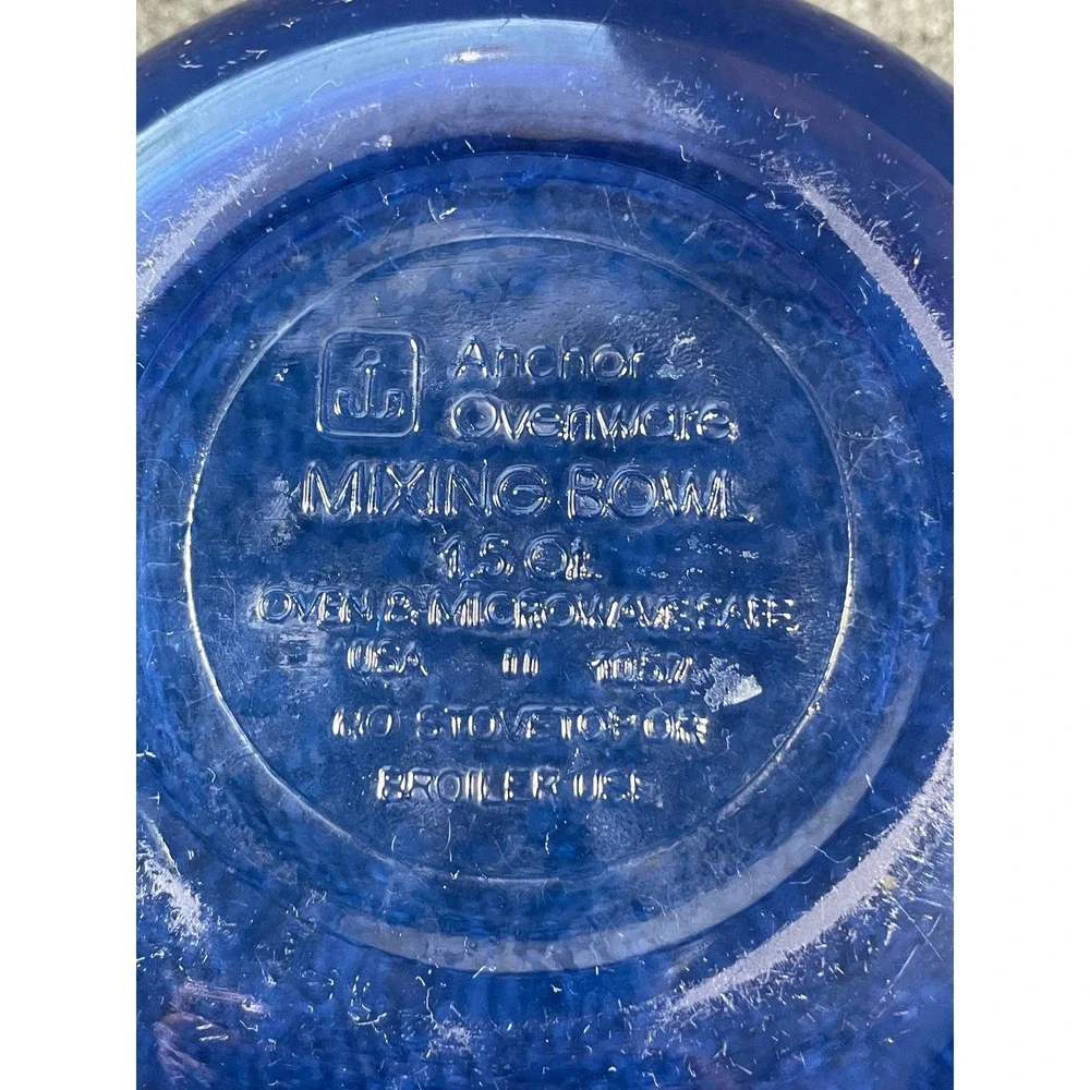 Anchor Hocking Cobalt Blue Glass Mixing Bowl 1.5 Qt Ovenware USA Made 7.5 Inch